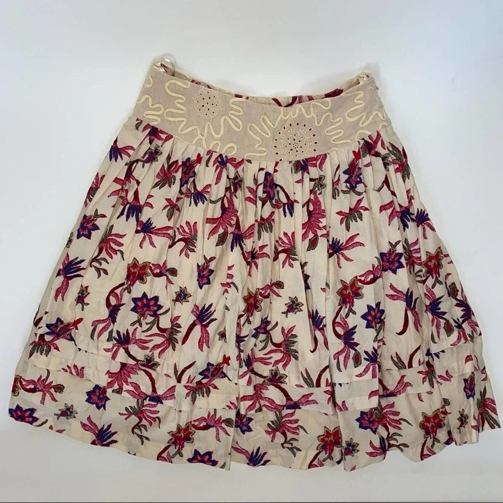 Anthropologie Viola Floral Eyelet Palmetto A-line Skirt Size 2